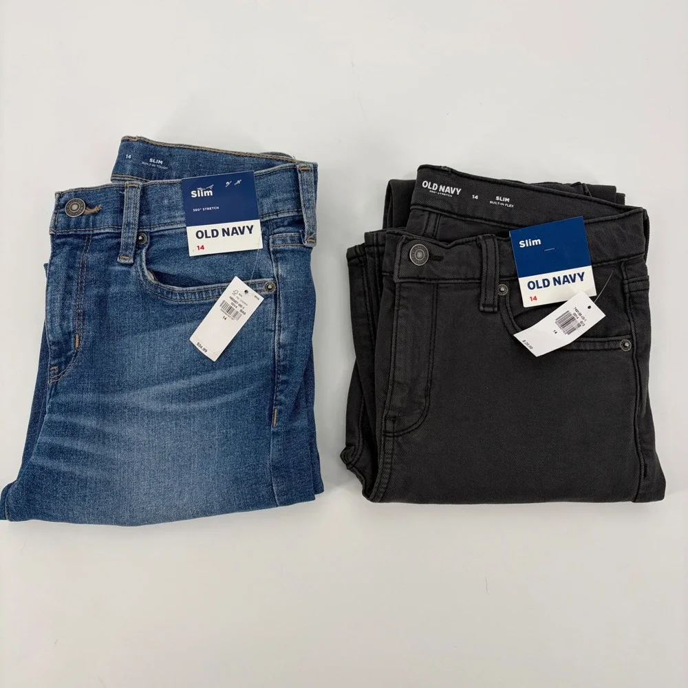 Old Navy Slim Jeans Kids 14 Bundle Denim Blue Char Black Stretch Casual School